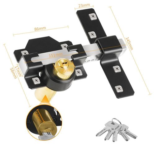 50mm Both Sides Garden Security Gate Lock with Bolt & 5 Keys — image 3