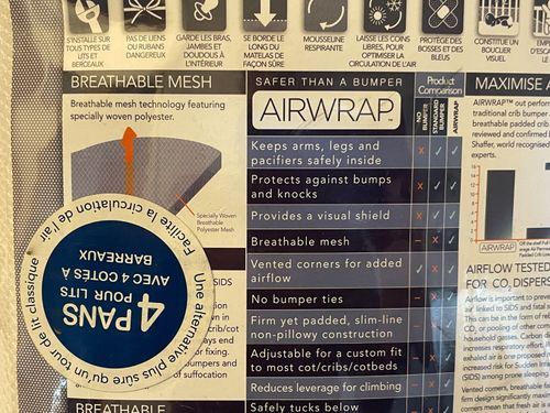AIRWRAP MESH Cotbed Protector 4 Side Panels Crib Baby Bumper White Adjustable — image 9
