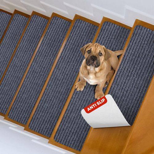 MBIGM 15-Pack Non-Slip Carpet Stair Treads, 8 x 25.6 in, 20 cm X 65 cm, Grey — image 1