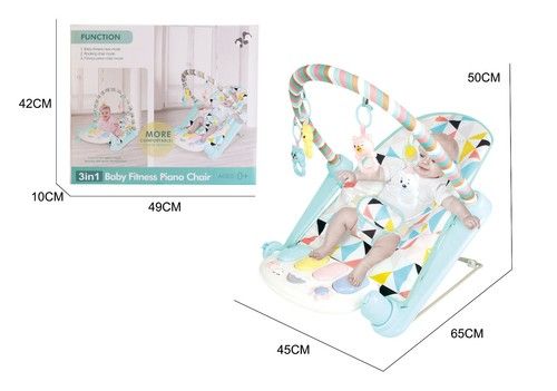 3-in-1 Baby Rocker Bouncer Toddler Chair Music Playmat Piano Blue