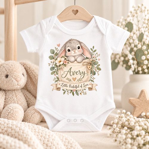 Personalised Grey Bunny Baby Gift Set, Neutral Newborn Sleepsuit, Bodysuit, Bib