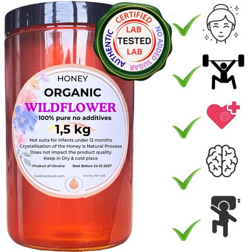 1.5kg PURE RUNNY ORGANIC 100% NATURAL WILDFLOWER HONEY UNPROCESSED NEW HARVEST