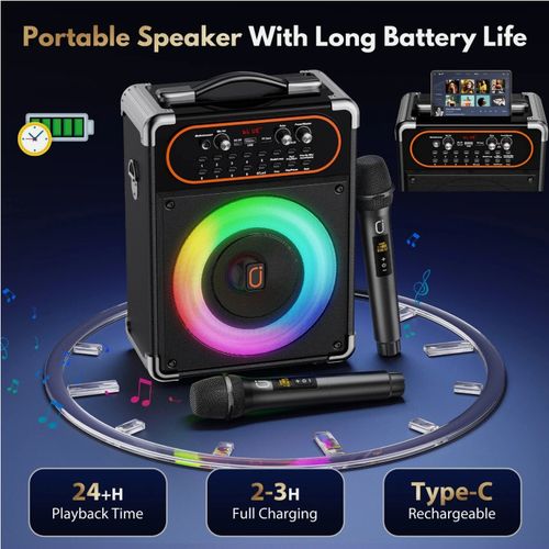 Portable Bluetooth Karaoke  Machine Comes   With 2 Wireless Microphones Speaker — image 3