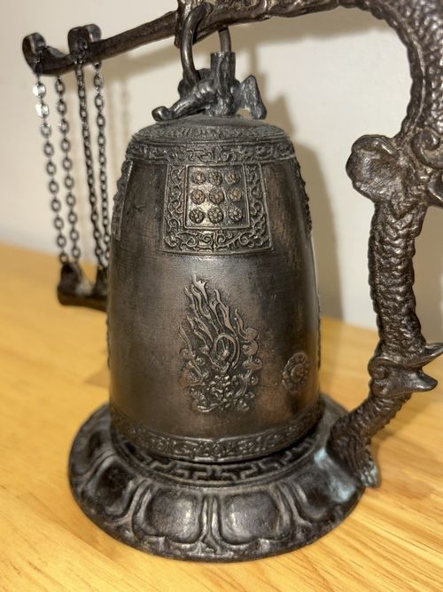 Brass Bells Dragon Handle on Stand with Hanging Chain Striker — image 5