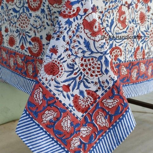 Tablecloth Indian Block Print Cotton table linen Hand made Floral Table Cover