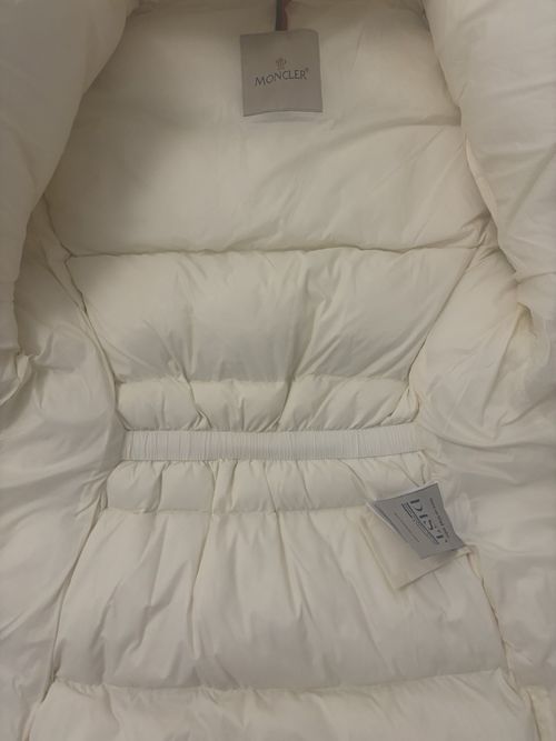 Moncler womens Cream Hooded Down Puffer Jacket Size S Nylon Zip Logo — image 2