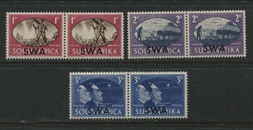 South West Africa: 1946 George VI Victory set of 3 pairs  MNH (S458)