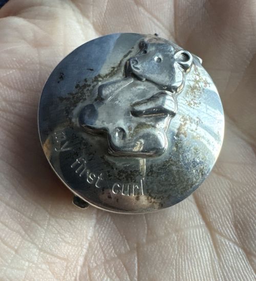 vintage sterling silver teddy bear my first curl box Baby Keepsake — image 8