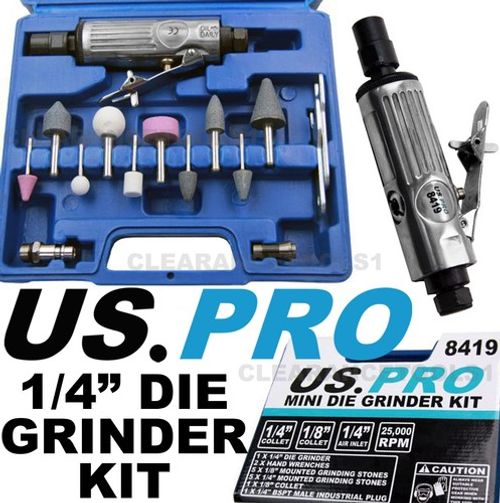 US PRO 15pc MINI 1/4" AIR DIE GRINDER SET 8419 25,000 RPM WITH GRINDING STONES