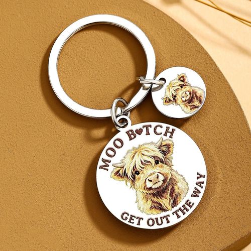 Gift Keychain  Highland Cow Moo Bitch Keychain Stainless Steel Funny Gift — image 5
