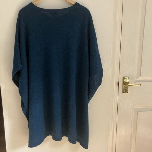 Jennifer Gay 100% Baby Alpaca Wool Poncho Shawl Navy Teal Peru Size 16 - 20