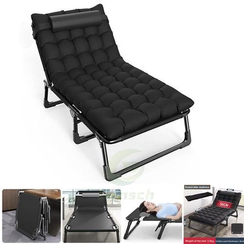 Reclining Sun Lounger Garden Folding Chair Bed Recliner Beach Camping + Cushions