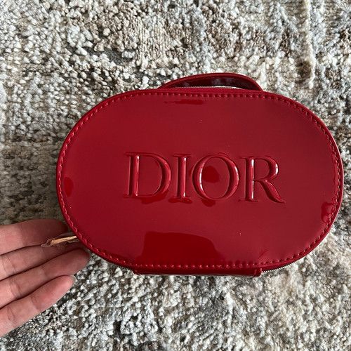 Dior Red Make-Up Bag Cosmetic Case with Zip Zipper Closure