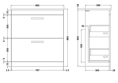 Bathroom Worktop Vanity Unit Countertop Basin Sink 2 Drawer Floor Standing — image 2
