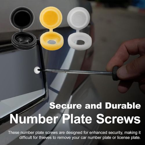 6 x NUMBER PLATE CAR FIXING FITTING KIT SCREWS & CAPS HINGED BLACK YELLOW WHITE — image 8