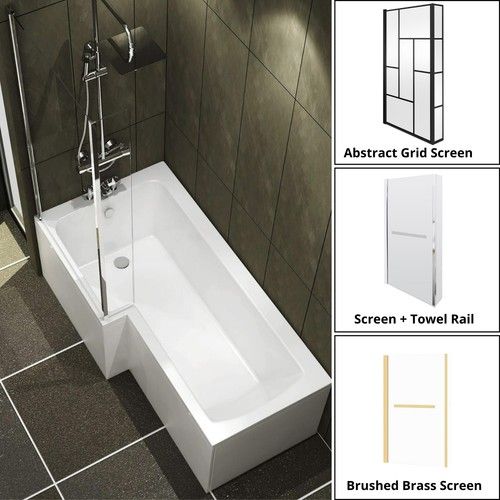 1500/1600/1700mm L Shaped Shower Bathtub Front & End Bath Panel Shower Screen
