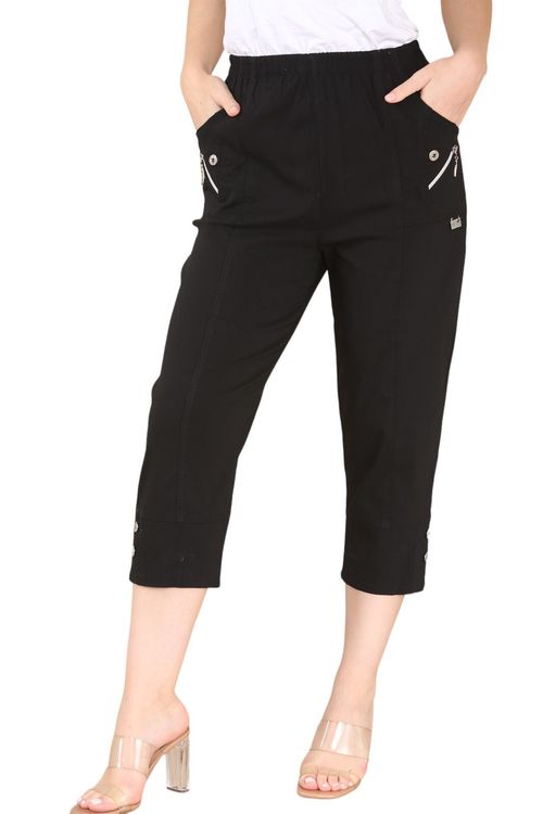 Ladies Summer Three Quarter Stretch Fit Elasticated Trousers Cropped 3/4 Pants — image 4