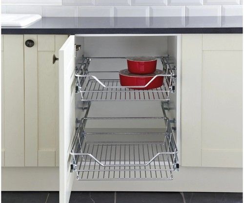 Set Of 2 X Pull Out Storage Basket Set Chrome Linear Wire Basket to fit 400mm