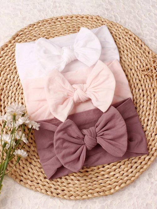 3pcs Baby Girls Bow Headbands Soft Nylon Elastic Hair Bands Solid Colour Hair — image 6