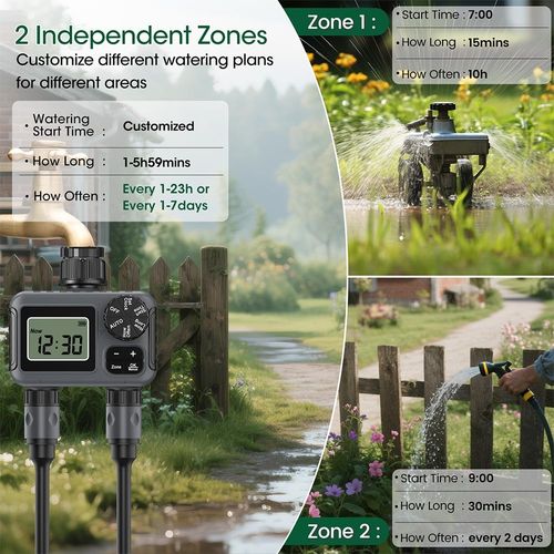 2-Zone Garden Water Tap Hose Automatic Timer Sprinkler System Irrigation Control — image 8