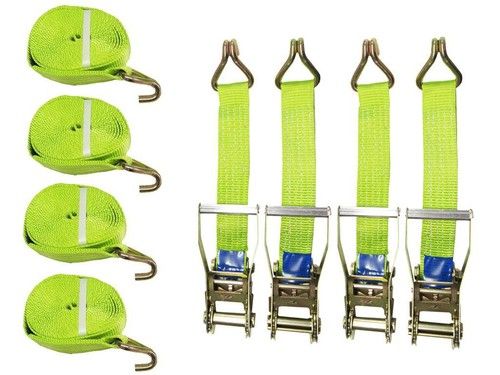 Tie Down Cargo Ratchet Straps X4 (5T 50MM 8M Recovery Lashing Claw Hook Hi Vis)