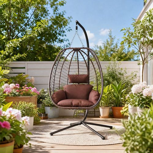 Hanging Egg Chair with Stand, Rattan Swing Chair, Garden Patio Indoor Outdoor Se — image 10