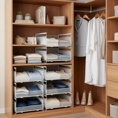 3X Stackable Metal Storage Organiser Drawer Pull out Stackable Clothes Basket — image 3