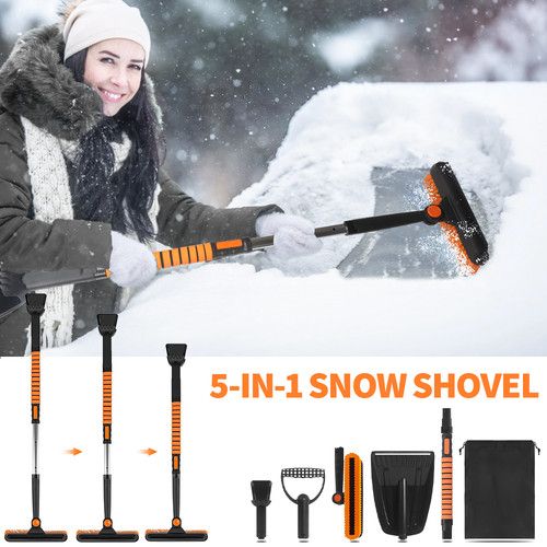 5 in 1 Snow Shovel Heavy Duty Metal Head Handle Collapsible Snow Mud Car Travel