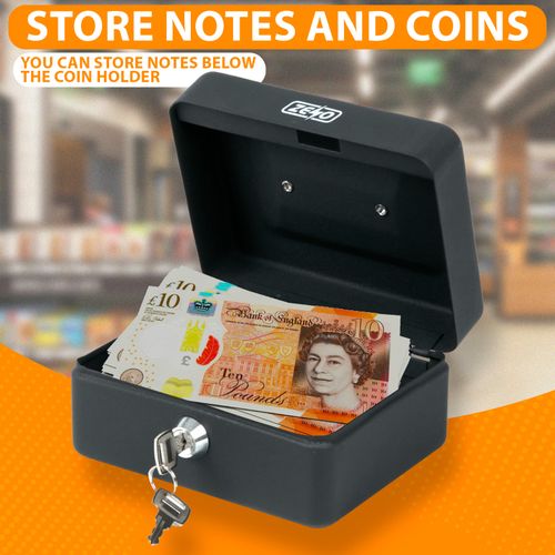 MONEY BOX TIN 6" STEEL METAL CASH SAFE SECURITY PETTY TIN WITH LOCK 2 KEYS BLACK — image 4