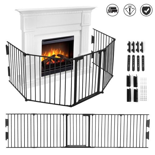 Fire Guard Child Fireplace Safety Gate Foldable Fire Screen 5 panel Black