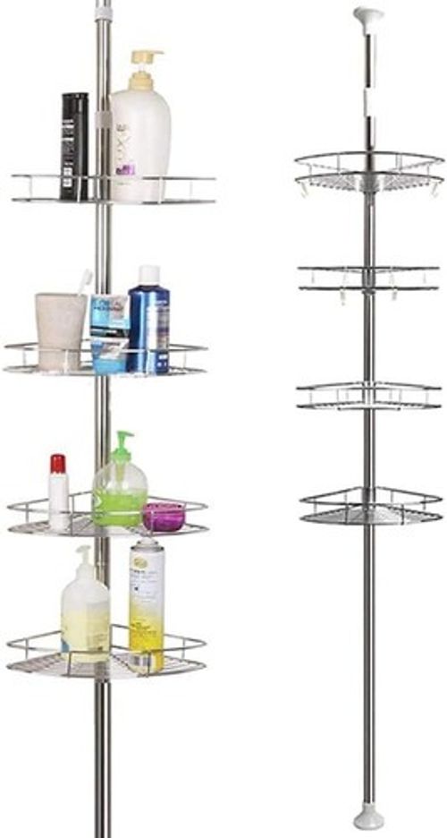 4 Tier Non Rust Telescopic Bathroom Corner Shelf Rack Shower Caddy Organizer UK