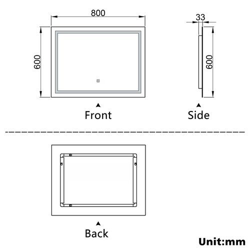 LED Illuminated Bathroom Mirror With Demister Touch Control Switch Light Up Aica