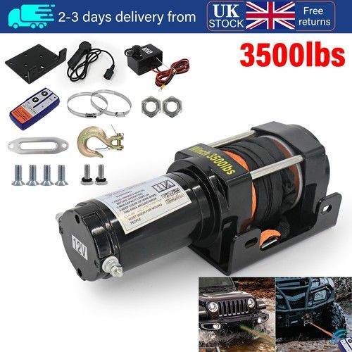 12V 3500lbs Electric Winch Synthetic Cable Wireless Remote Quad Bike ATV Boat
