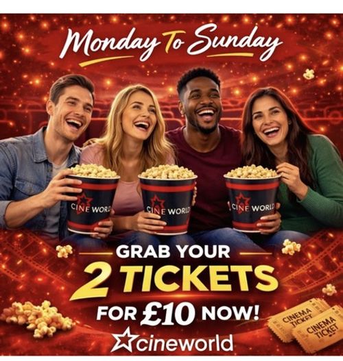 2x Cineworld Cinema Tickets For £10: Valid Monday To Sunday ~ Read Description