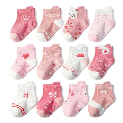 12 Pairs Boy Girl Ankle Socks Non Slip Baby Kid Cotton Trainer Toddler Infants