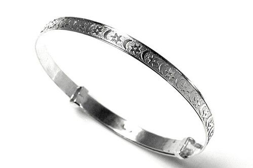 Sterling Silver Baby Christening Stars and Moon Bangle Gift boxed Made In UK