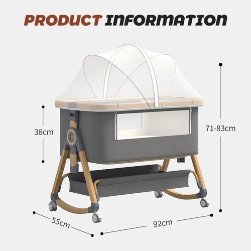 3 In 1 Baby Bedside Crib,6 Height Adjustable Baby Cot Bed With Mattress and Net — image 15