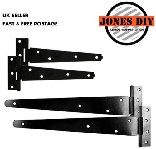 BLACK TEE HINGES HEAVY DUTY SHED GATE GARAGE DOOR T HINGE PAIR T-HINGE LIGHT
