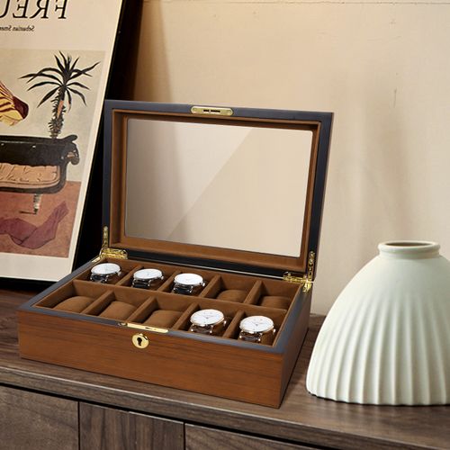 6/10/12 Grids Wooden Watch Box Glass Lid Jewelry Display Organizer Storage Case — image 6