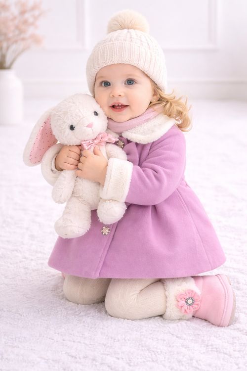 Baby Coat Girls 18–24M Pink Winter Coat Bow Detail Fleece Collar Warm Toddler Ja