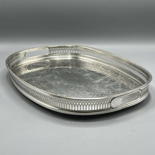 Vintage Silver Plated Gallery Serving Tray Cocktail Drinks Tea Handles Bun Feet