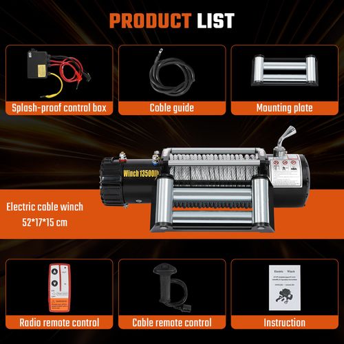 Electric Winch 12v 13500lb Steel Wireless Remote & Handheld Controller Workshop — image 11