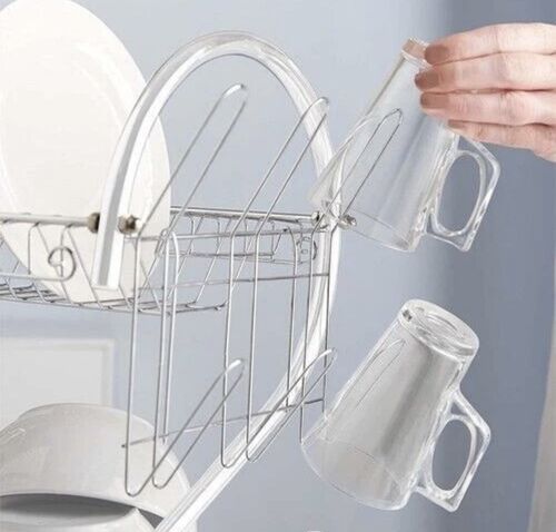 2 Tier Dish Drying Rack Drainer Rack Cutlery Bowl Plate Holder Kitchen Drip Tray — image 3