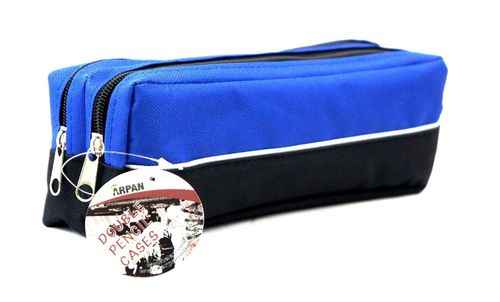 Large Double Zip Fabric Pencil Case - Ideal For School/College/Uni.- Make up Bag — image 1