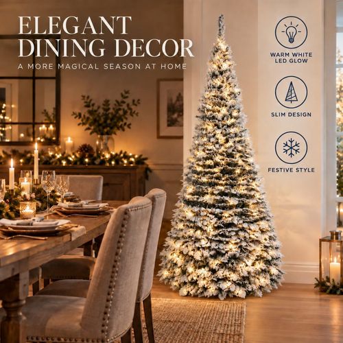 6FT Pre Lit Christmas Tree Pop Up LED Lights Decorated Snowy Indoor Xmas Decor — image 8