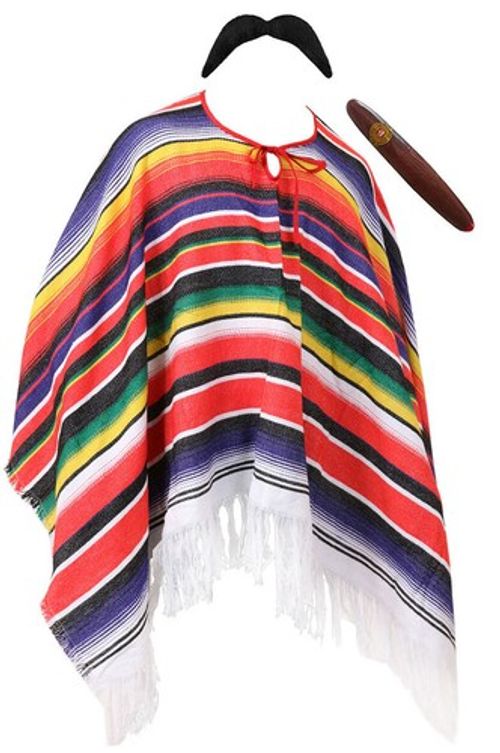 MEXICAN PONCHO SOMBRERO CIGAR MENS MEXICO FANCY DRESS COSTUME STAG PARTY OUTFIT