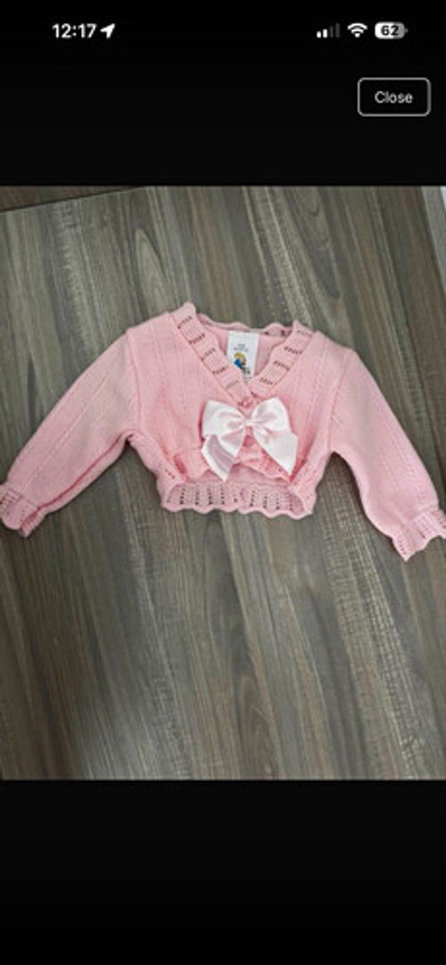 spanish Baby Girls Pink Knit bolero Bow Button V-Neck Cropped 0-3M