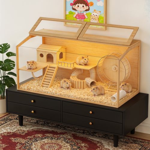 100CM XL Large Wooden Hamster Cage with LED for Guinea Pig Small Animal Habitat — image 8