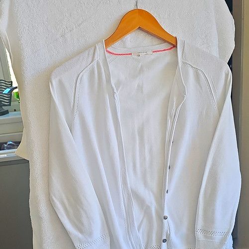 White Stuff Women’s White Cotton Knit Button Cardigan Jumper Size 10