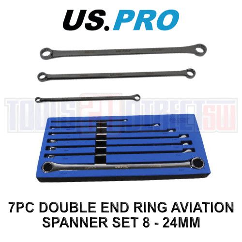 US PRO 7pc Aviation Double Ended Ring Extra Long Spanner Set 8 - 24mm 3222 — image 1